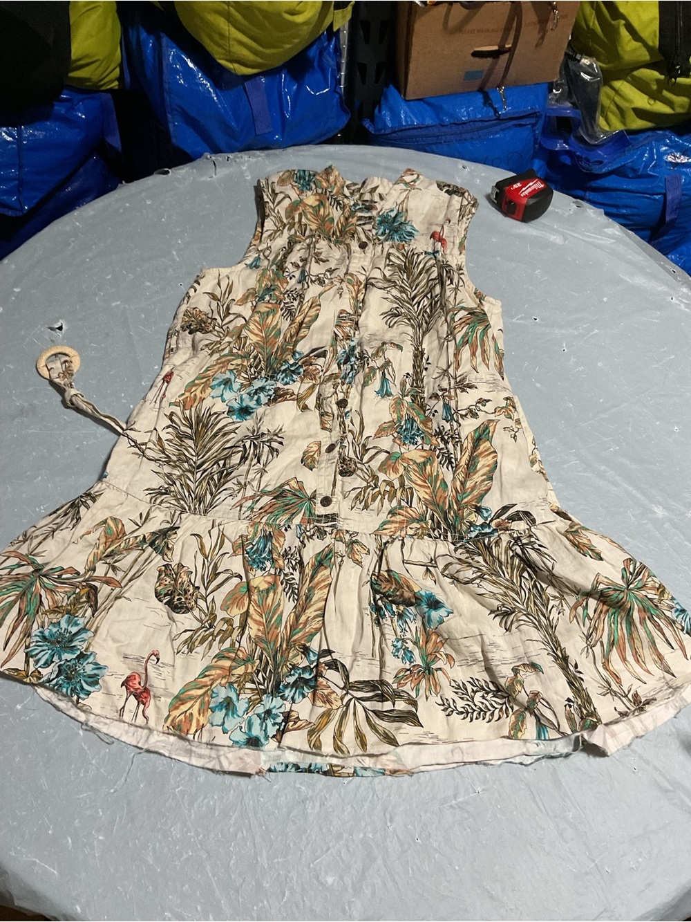 Sleeveless Cream Floral Button-Front Sundress - Picture 8 of 11